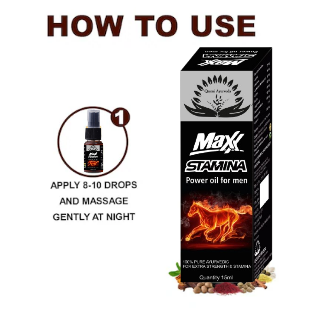 Maxx Stamina Oil 15ml Qasmi Ayurveda - Image 3