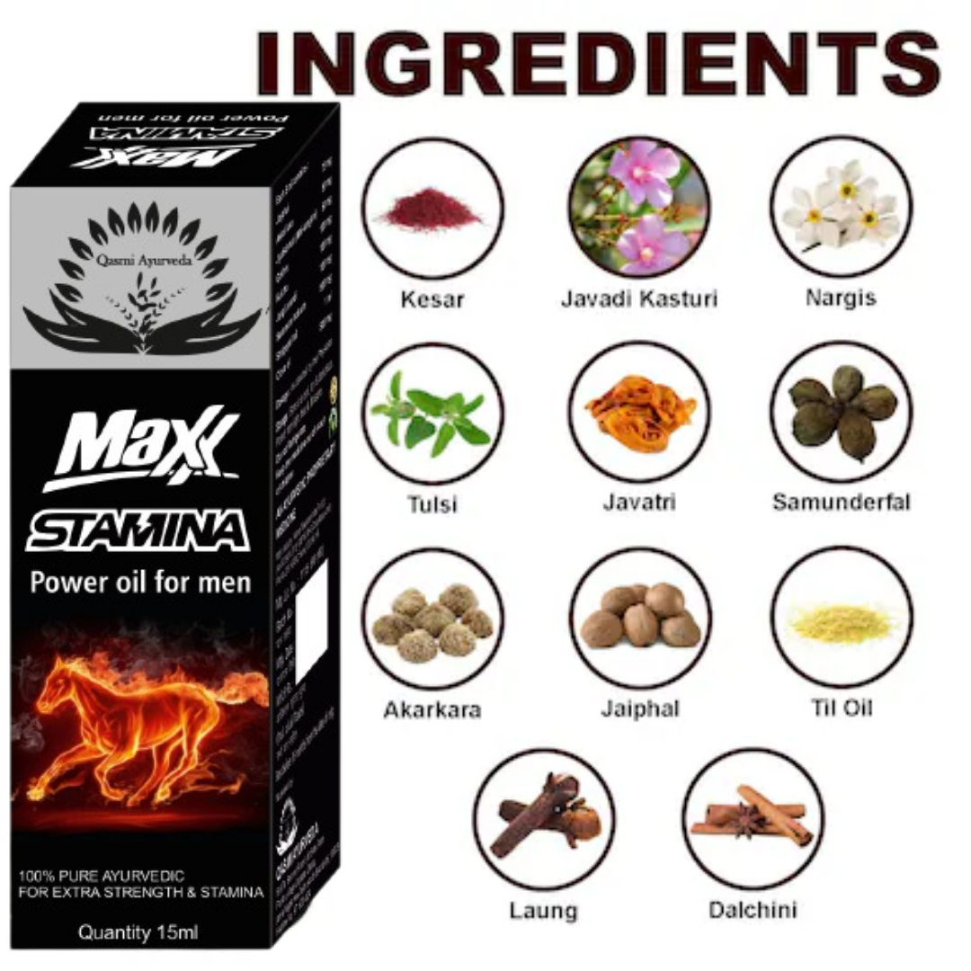 Maxx Stamina Oil 15ml Qasmi Ayurveda - Image 2